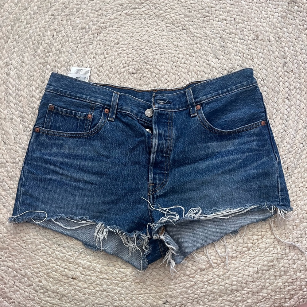 Levi's Blue Frayed Jean Shorts